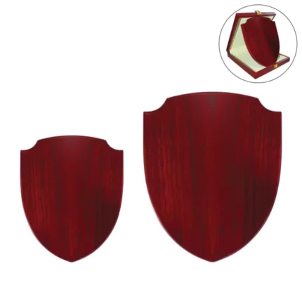 Shield Shaped Wooden Plaque with Box & Golden Aluminium Plate